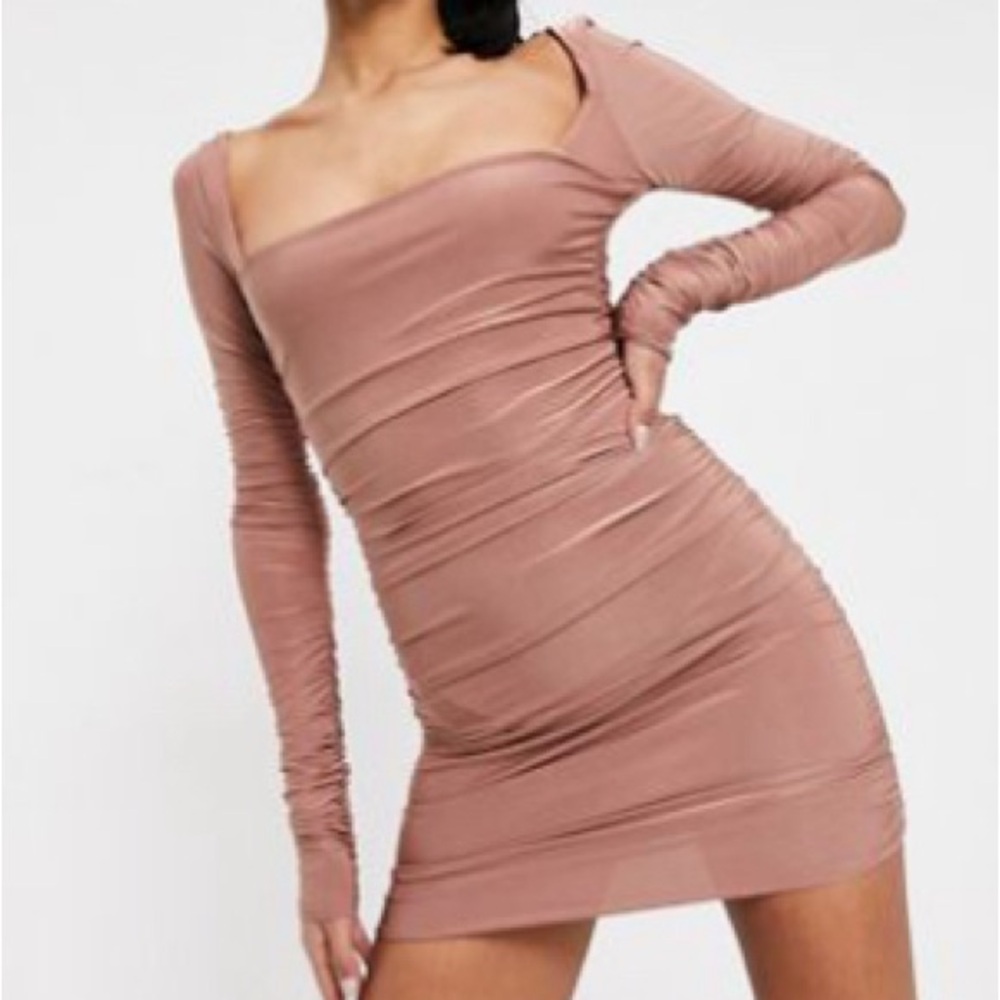 NWT Club L London square neck ruched mini dress in rose